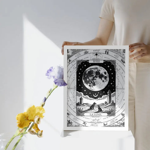 Poster Encadré Tarot "XVIII La Lune" – Intuition & Rêves Mystiques